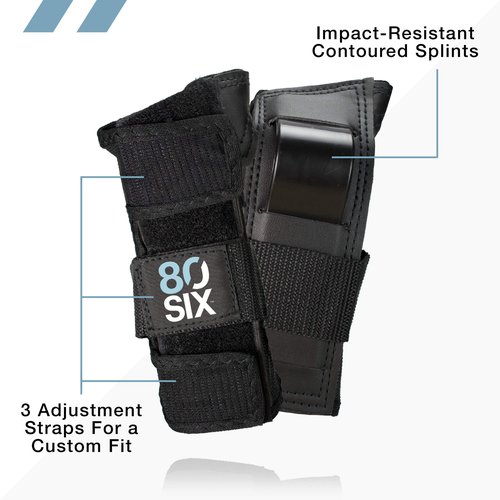 80Six Pad Set with Wristguards, Elbow Pads, and Knee Pads for Kids, Black, Small/Medium-Ages 8+