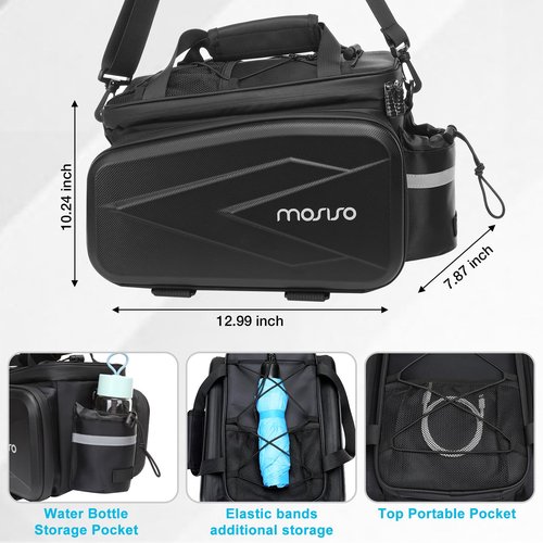 MOSISO Bike Rack Bag Trunk Cooler Handbag, Bicycle Insulated Rear Seat Bag 2 Side EVA Pockets with Side Foldable Panniers, 8L Cycling Backseat Storage Cargo Luggage Pouch with Shoulder Strap, Black
