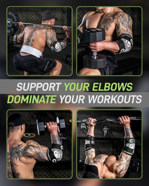 MANUEKLEAR 5mm Neoprene Weight Lifting Elbow Sleeves for Men (1 Pair), Elbow Sleeves Weightlifting Men with 2 Adjustable Compression Straps for Bench and Powerlifting & Weightlifting (Slate Grey, L (10.2-11in))