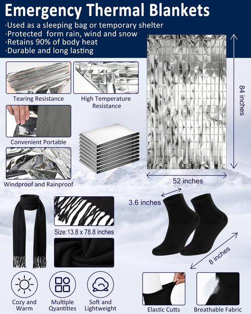 72 Pcs Homeless Care Package Supplies Bulk Winter Beanie Emergency Blankets Sock Gloves Scarf Bag for Unisex Donation