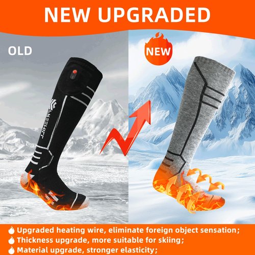 FREEHILL Merino Wool Heated Socks for Men Women, 5000mAh One-Click Control Rechargeable Cold Weather Heated Ski Socks (US, Alpha, Large, Regular, Regular, Gray)