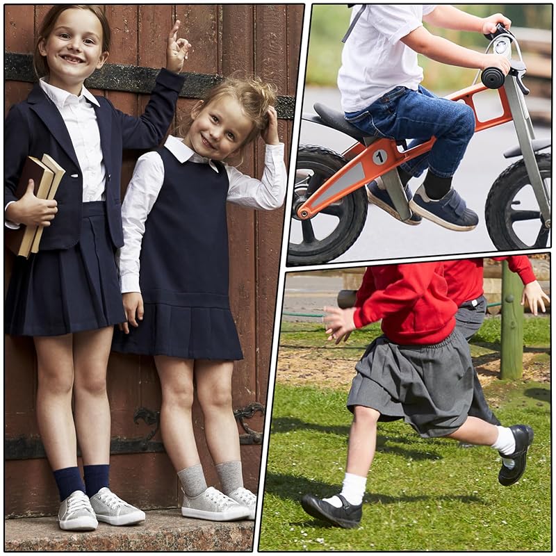 6 Pack Kids Crew Socks for School Uniforms - Soft Cotton Seamless Toe, White, Medium (A-White+Medium)