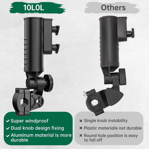 10L0L Heavy Duty Golf Push Cart Umbrella Holder - 180° Adjustable Aluminum Base for Golf Carts, Strollers, Wheelchairs & Bikes | Universal Mounting Design