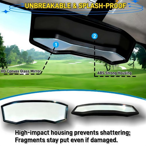 WUKO HUNT Golf Cart Rear View Mirror - Universal Racing Style Mirror with 3 Installation Kits & 360° Adjustable Ball Joint, Wide-Angle Clear HD Glass, Fits EZGO, Yamaha, Club Car, EPIC Golf Carts