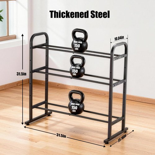 3-Tier Adjustable Dumbbell Rack, Holds 450 Lbs Total, Multi-Purpose Storage Stand for Dumbbells, Kettlebells&Weight Plates - Space Saving Home Gym Organize