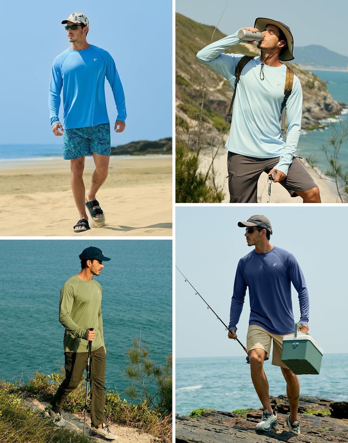 Pudolla Men's UV Protection Shirt - Lightweight Long Sleeve Rash Guard with UPF 50+ for Fishing & Swimming