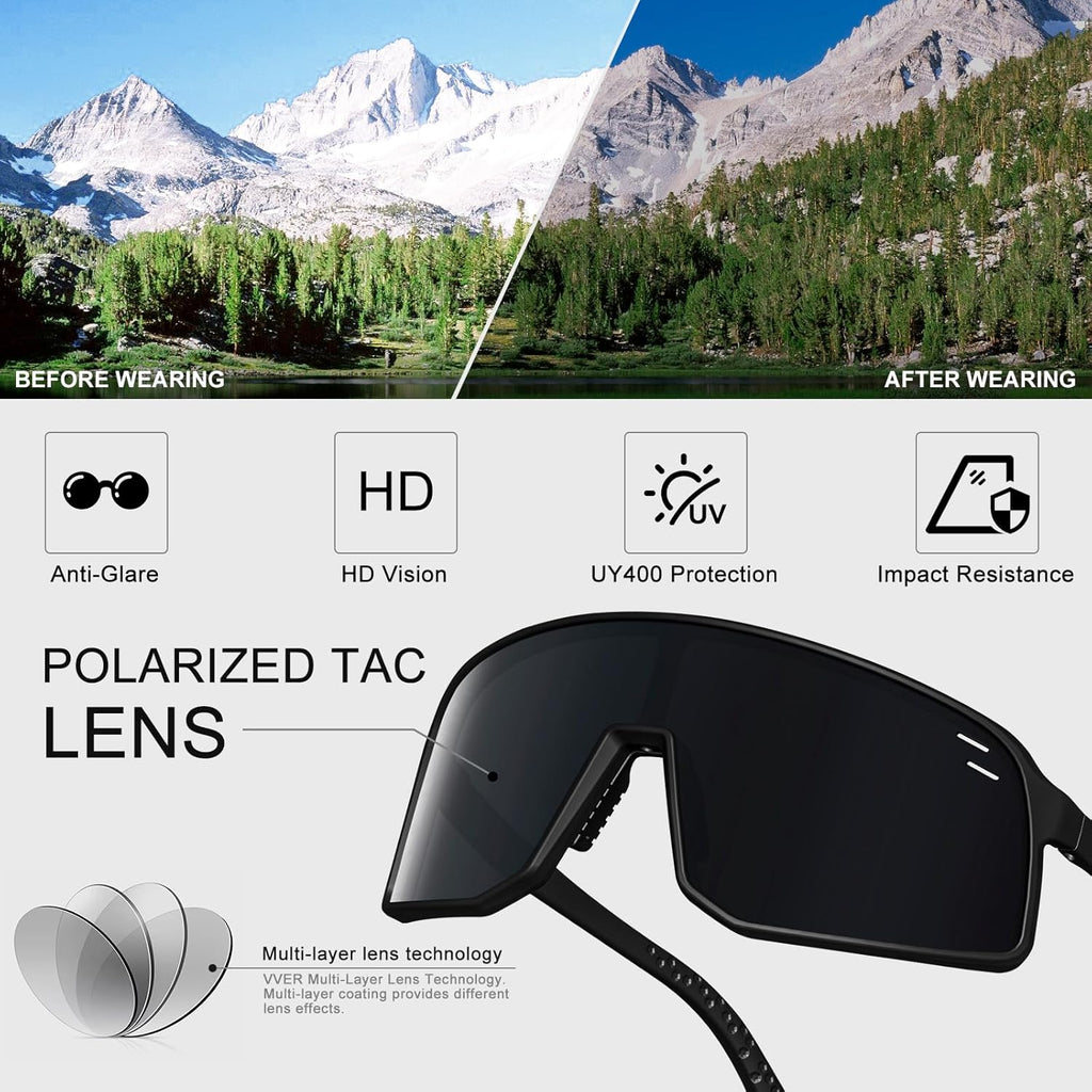Polarized Sports Sunglasses | UV400 Protection for Men & Women - Ideal for Cycling, Fishing, Running