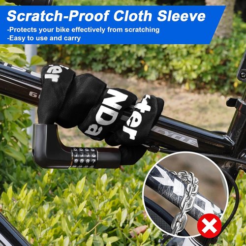NDakter Heavy-Duty Bike Chain Lock - 4-Digit Combination & 2 Keys | 1.64 to 4.28 Ft Anti-Theft Security for E-Bikes, Scooters, Motorcycles