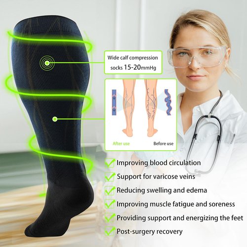 LEVSOX Wide Calf Compression Socks - Plus Size 15-20mmHg Knee High Support for Circulation