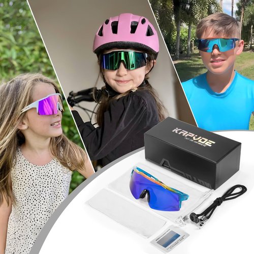 KAPVOE Youth Polarized Sports Sunglasses Kids Baseball Softball Cycling Glasses UV400 Protection for Boys Girls Age 6-12