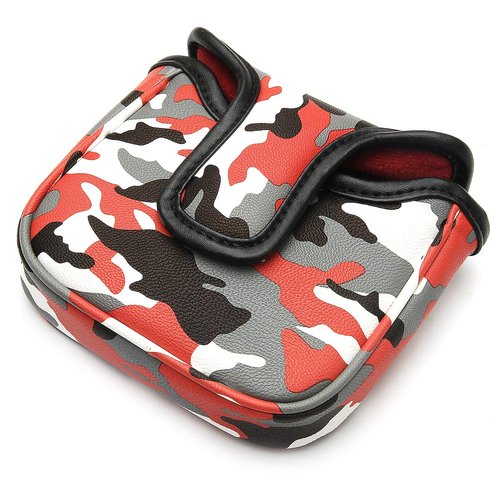 Camo Red Square Mallet Headcover Magnetic Closure Golf Putter Head Cover