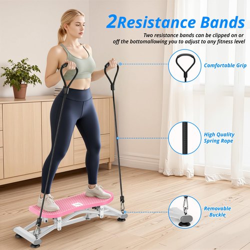 Pilates Balance Board with Resistance Bands, Versatile Rocking Stepper, Ski Machine & Wobble Board Featuring LCD Monitor, 330 lbs High-Capacity Balance Pad for Core, Leg, Waist, Ab Exercise