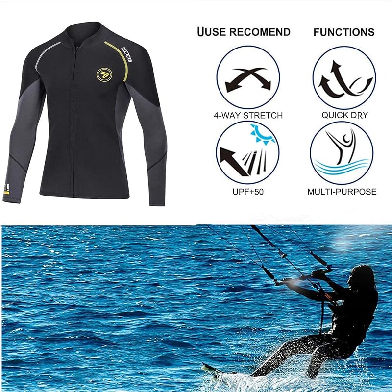 1.5mm Neoprene Wetsuit Top for Men & Women - Front Zip Long Sleeve Jacket (1.5MM-Black+X-Large)