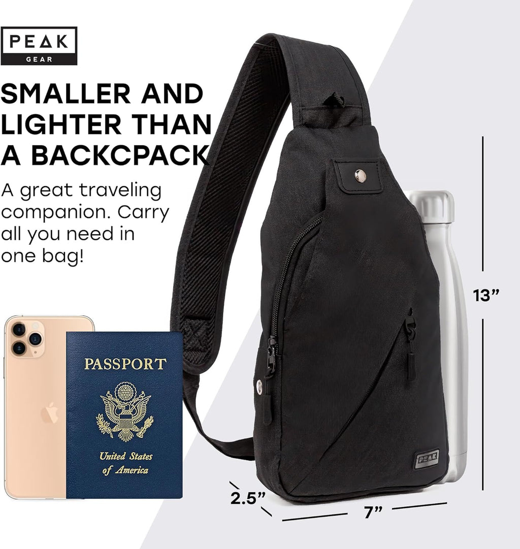 Peak Gear Travel Sling Bag - Compact Crossbody Design | Lightweight & Convenient | Lifetime ID Tag Included