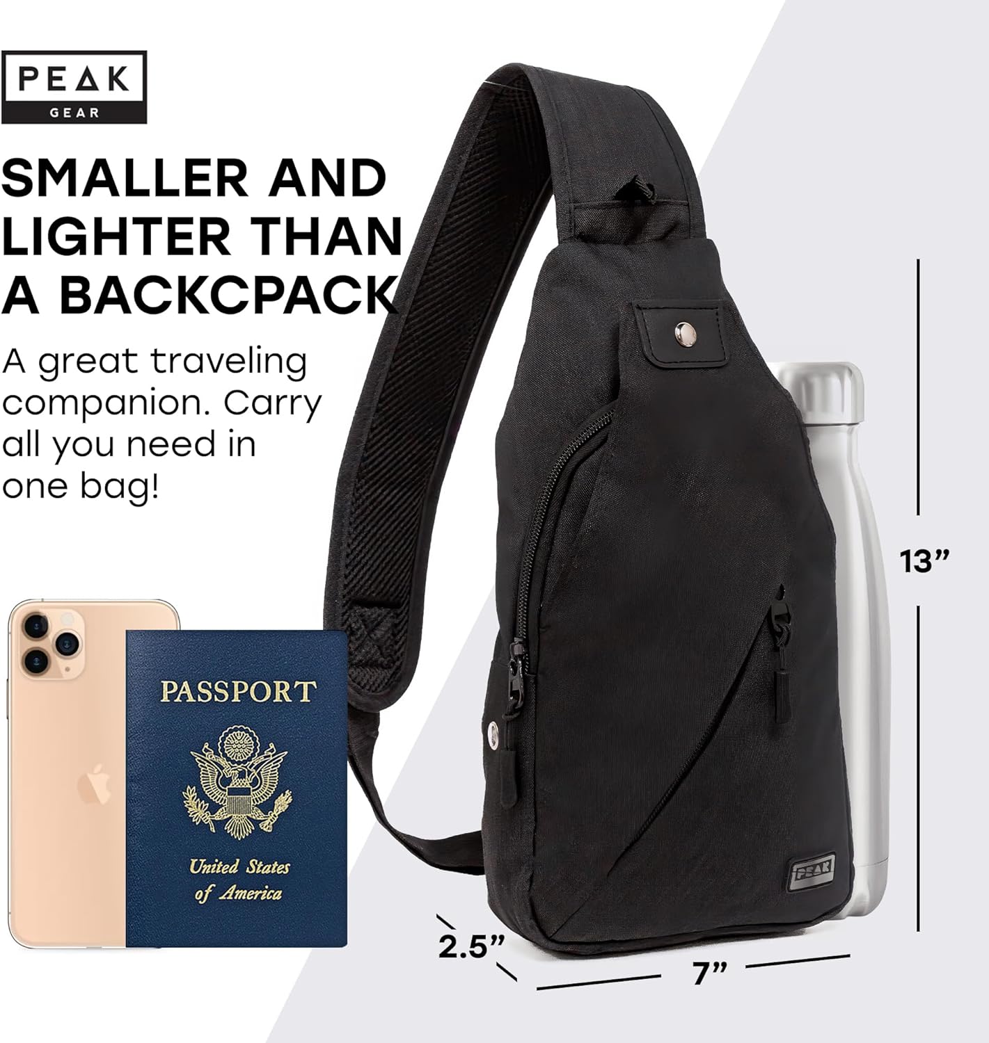 Peak Gear Travel Sling Bag - Compact Crossbody Design | Lightweight & Convenient | Lifetime ID Tag Included