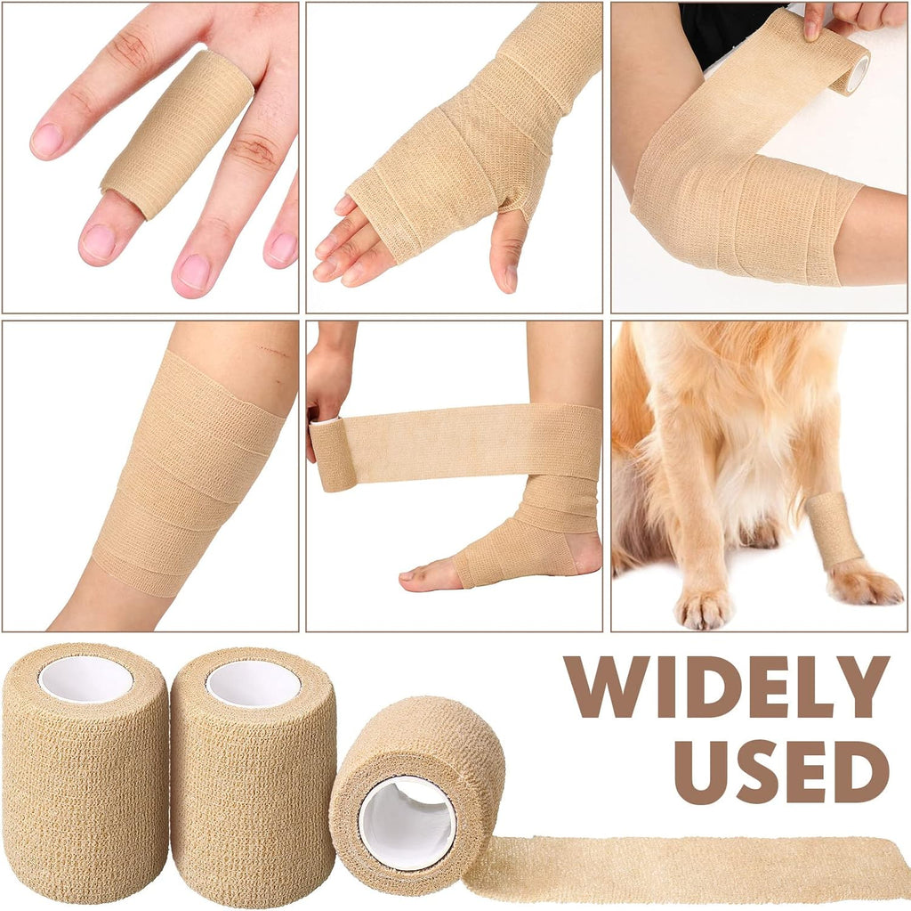 Treela Self-Adhesive Cohesive Bandage Wraps - 64 Pack, 2" x 5 Yards, Elastic & Breathable for Sports & Pets (Beige)