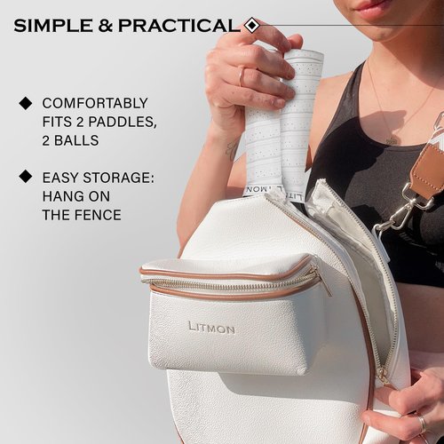 LITMON Pickleball Bag for Women, Cute Stylish Paddle Bag, Leather Crossbody with Adjustable Strap & Fence Hook