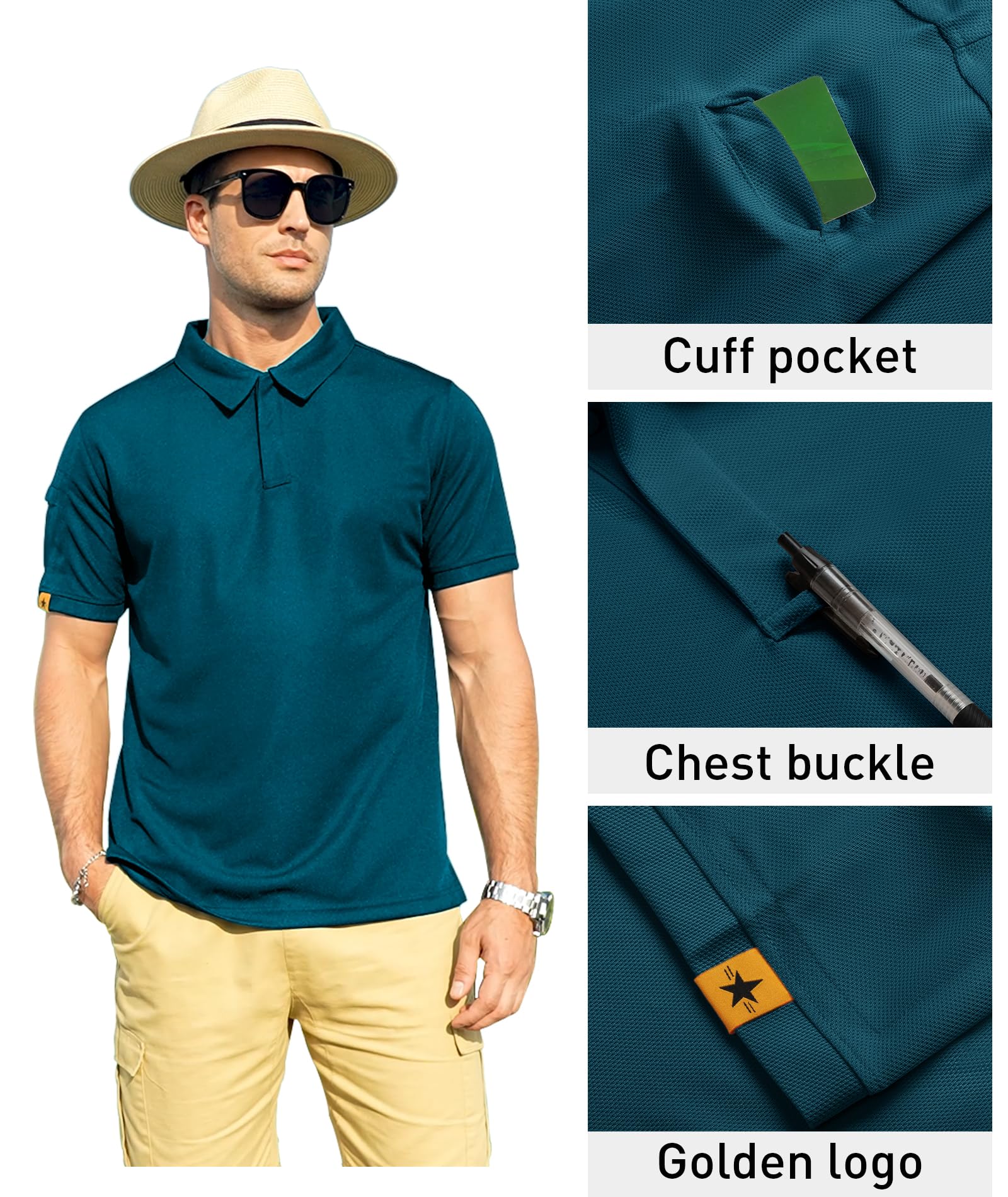 ZITY Mens Polo Shirt Short Sleeve Sports Tactical T-Shirt Athletic Golf Polos Daily Casual Stylish Collared Shirts for Men Dark Teal Blue 3X-Large