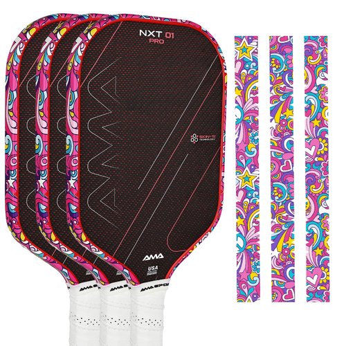 AMA SPORT Pickleball Paddle Edge Guard Tape 3 Pack Edge Protection Tapes 26mm Width Paddle Edge Cover Perfectly Fits Curved Edge Without Wrinkling (Magical Pink)