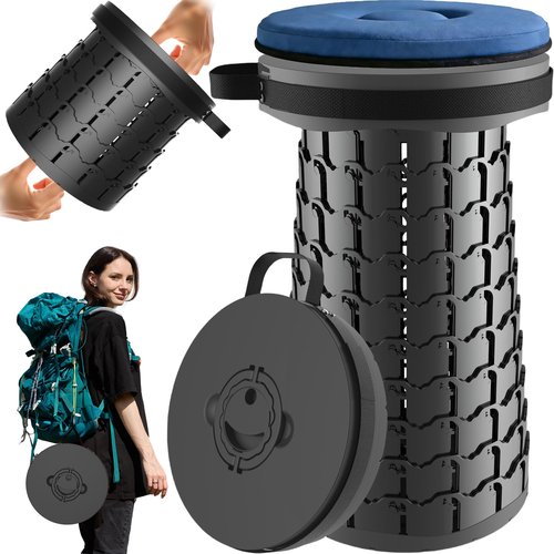 2026 Upgraded XXL Collapsible Stool with Thick Cushion,19.7"H-11.8"D Telescoping Folding Stool for Adults, More Sturdy Camping Stools with Load Capacity 1000lbs for Outdoor,Garden,Fishing,Hiking