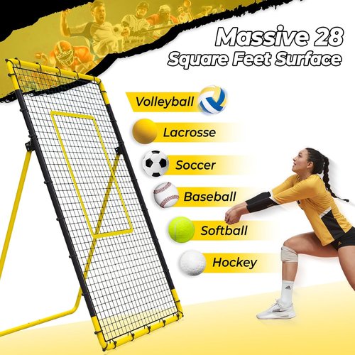 Happy Jump Volleyball Rebounder Net - 7x4 FT Adjustable Bounce Back Trainer with Heavy-Duty Steel Frame & 45-Ply Net