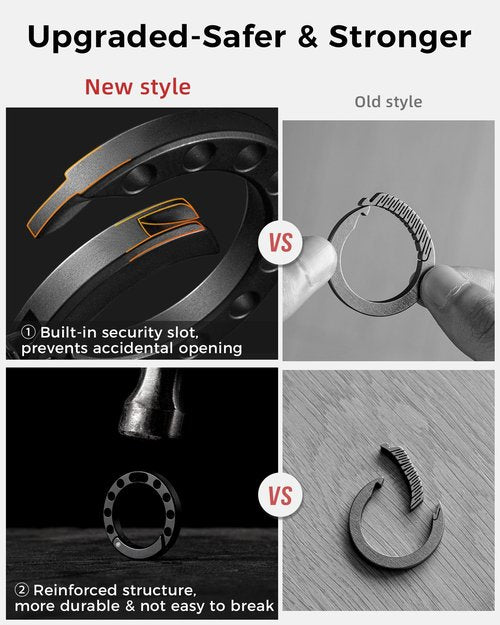 IUMIUN Titanium Circle Small Keychain Carabiner Clip with 2pcs 25mm/1inch Stainless Steel Key Rings, Quick Release Keychain for Men, Multi-Hole Design
