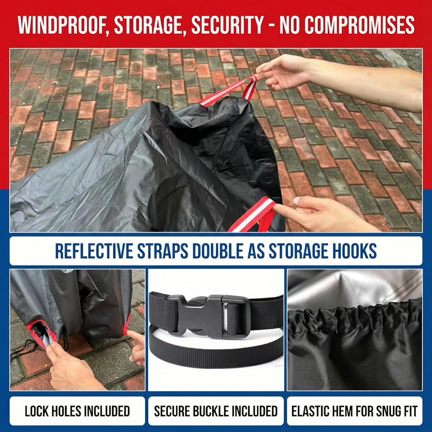 Skiennix Heavy Duty Waterproof Bike Cover - Fits 1-3 Bikes, Windproof, Reflective Strips, Side Zipper