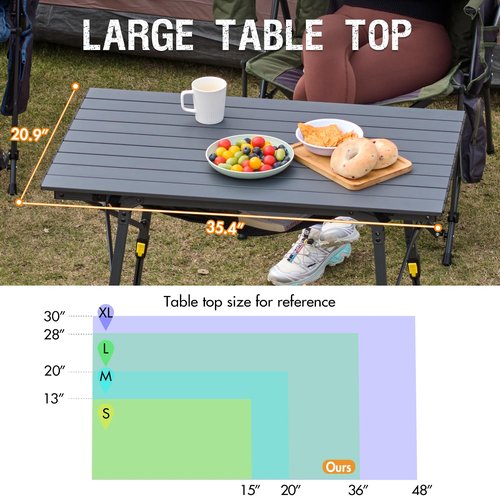 PORTAL Outdoor Folding Portable Picnic Camping Table with Adjustable Height Aluminum Roll Up Table Top Mesh Layer, Dark Gray