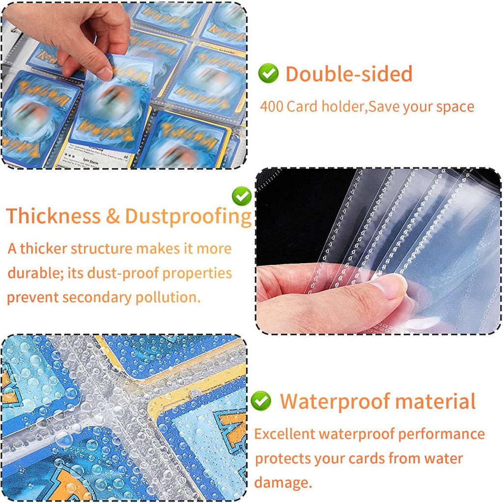Sparkly Trading Card Binder - 4-Pocket Zippered Album with 50 Removable Pages | Waterproof Storage for 400 TCG/CCG Cards (Orange)