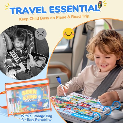 JoyCat Seek & Find Game Books - Engaging Preschool Learning Activity for Kids Ages 3-5 | Perfect Travel Toy for Road Trips and Airplanes