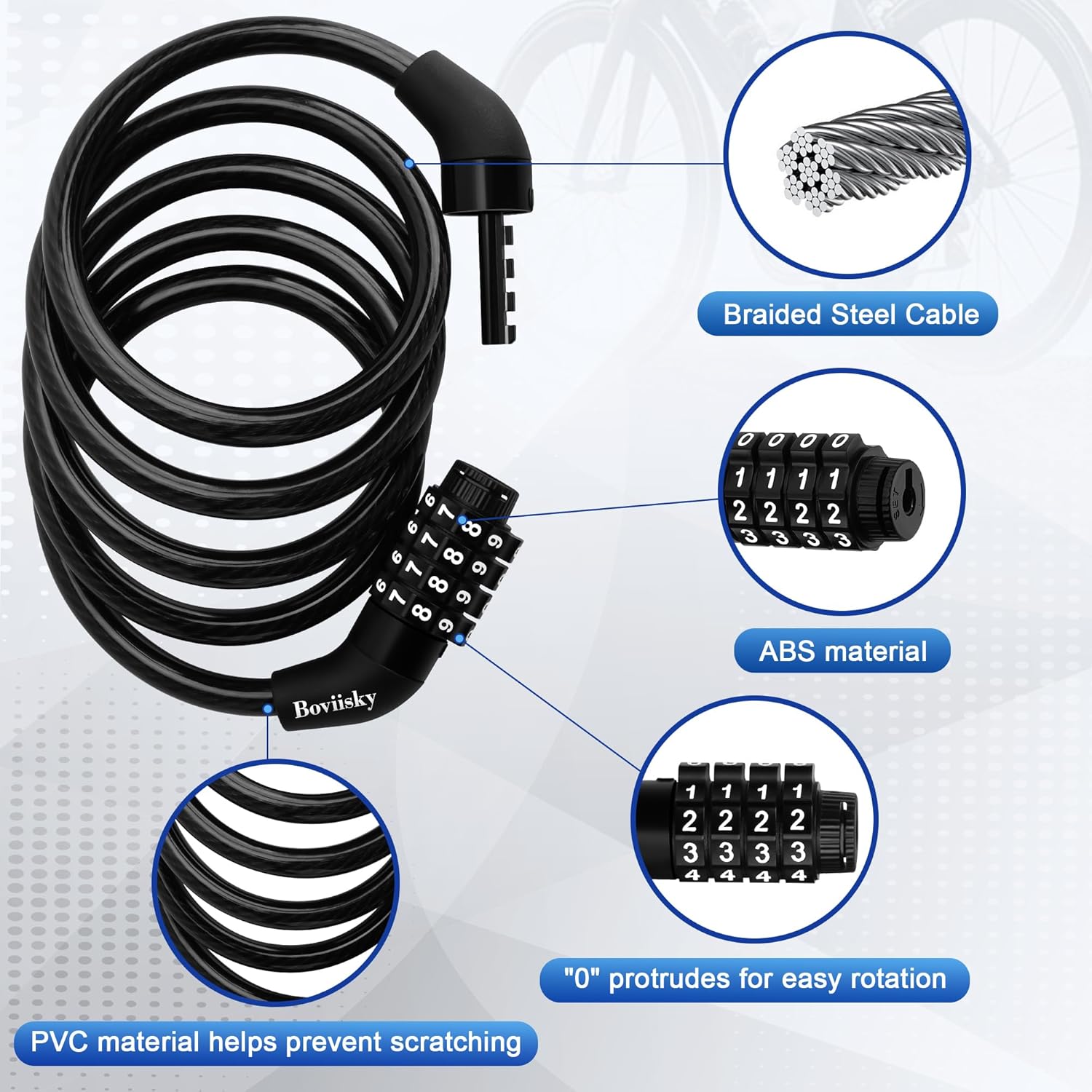 Skiennix Bike Cable Lock - 4-Digit Resettable Combination | 4ft Long, High Security Anti-Theft Design