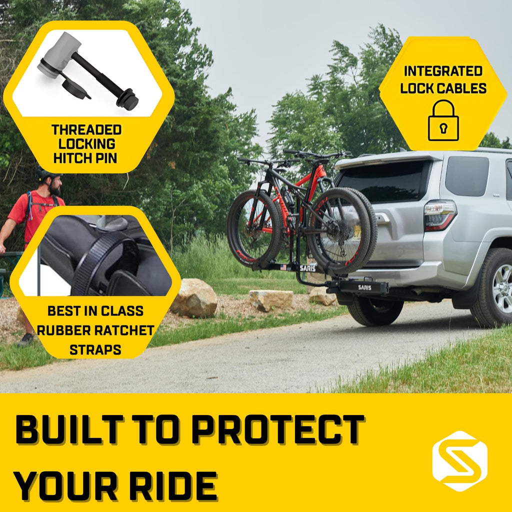 Saris Freedom 2-Bike Hitch Rack – Universal Fit for All Bike Types, 1¼" & 2" Receivers, 120 lb Capacity, Compact Design, Secure Ratcheting Straps