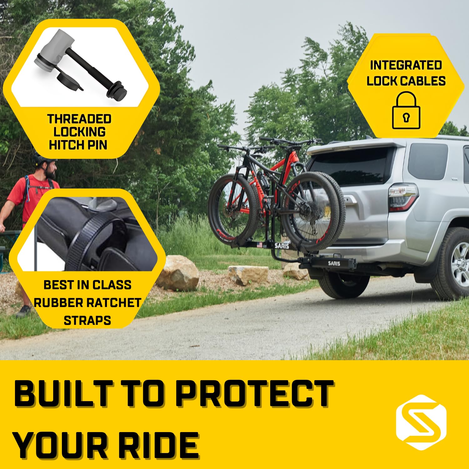 Saris Freedom 2-Bike Hitch Rack – Universal Fit for All Bike Types, 1¼" & 2" Receivers, 120 lb Capacity, Compact Design, Secure Ratcheting Straps