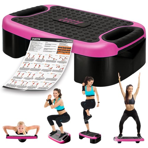 4-In-1 Balance Board and Stepper Exercise Platform - Aerobic Step Adjustable Home Workout Slant Board, Non Slip Soft cushion - With Home Workout Suggestions
