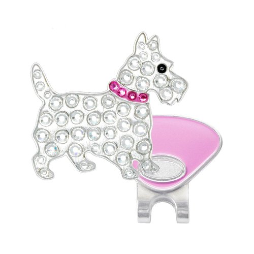 NAVIKA Pink Scottie Dog Golf Ball Marker with Austrian Crystals | Magnetic Hat Clip Included | Dog Themed Golfing Accessory | Gift for Women and Junior Golfers | Puppy Marker