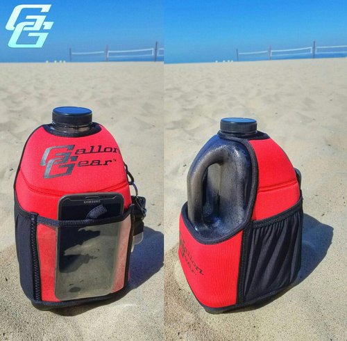 Gallon Gear 1 Gallon Fitness Hydration Cover | Neoprene Insulated Cooling & Portable Gym Water Bottle Carrier | CASE with Storage Pockets (Thin RED LINE)