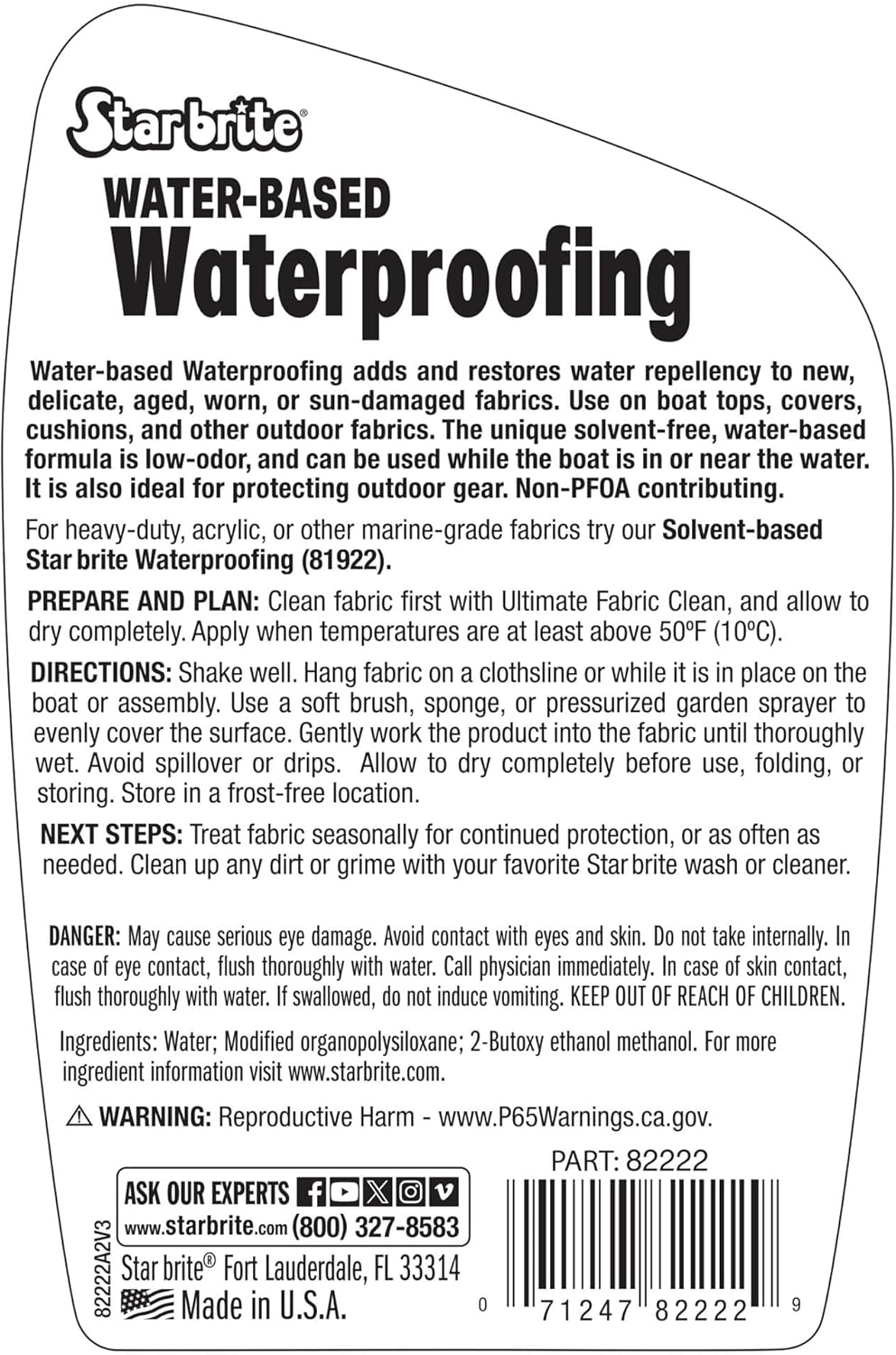 STAR BRITE Low-Odor Waterproofing - Restores Water-Repellency & UV Protection for All Fabrics