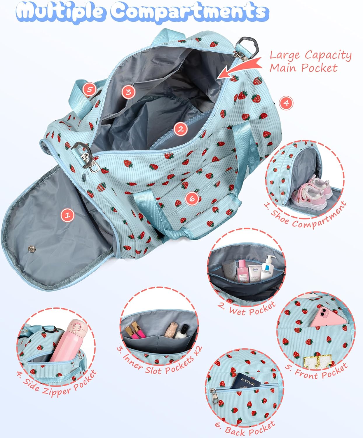 Skiennix Personalized Girls Gym Bag - Toddler Weekend Duffel with Shoe Compartment & Makeup Bag | Initial Travel Tote (Letter V)