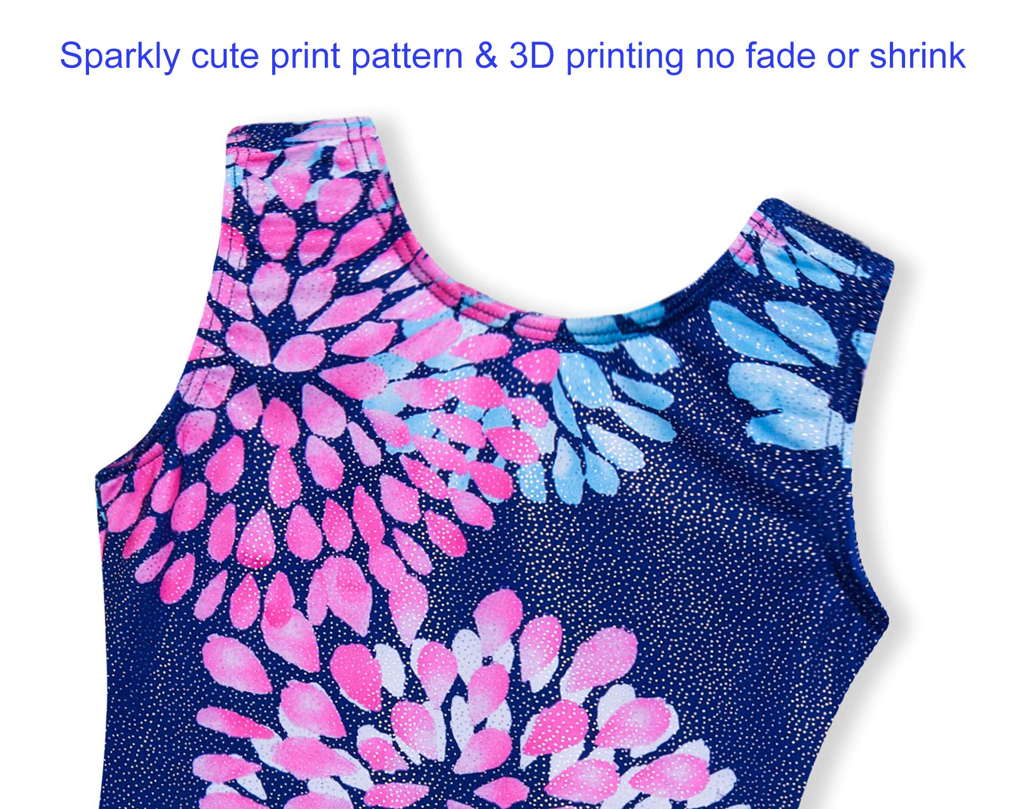 Domusgo Girls Gymnastics Leotards Size 6-7 Years Old Sparkly Round Flowers Blue Sleeveless Outfits Practice Tank