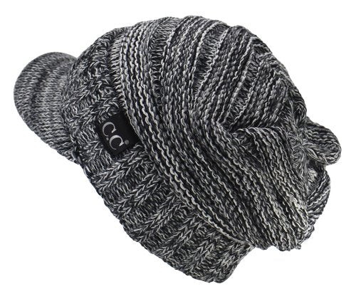C.C Trendy Warm Oversized Chunky Soft Oversized Ribbed Slouchy Knit Hat with Visor Brim (Black Mix)