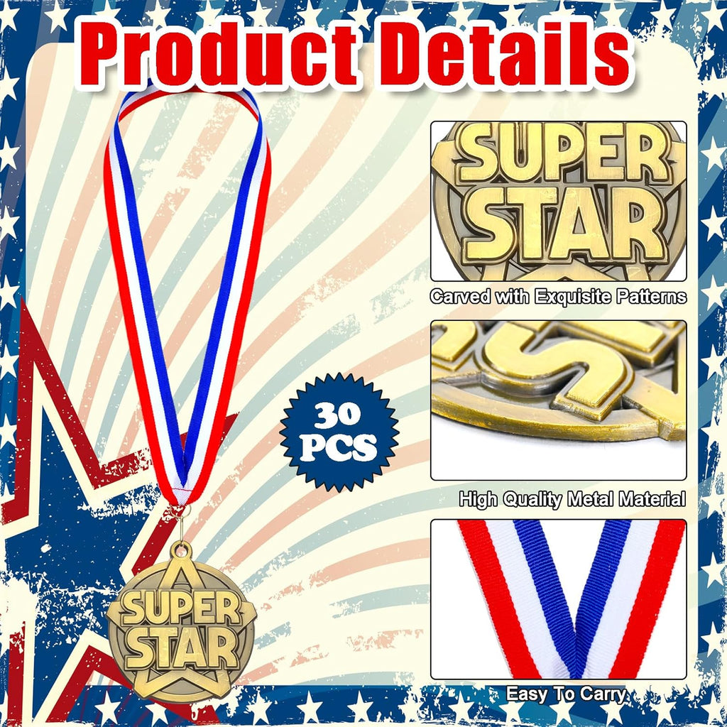Quelay 30 Pcs Gold Award Medals - 2'' Winner Medals with Neck Ribbons for Team Competitions & Graduation