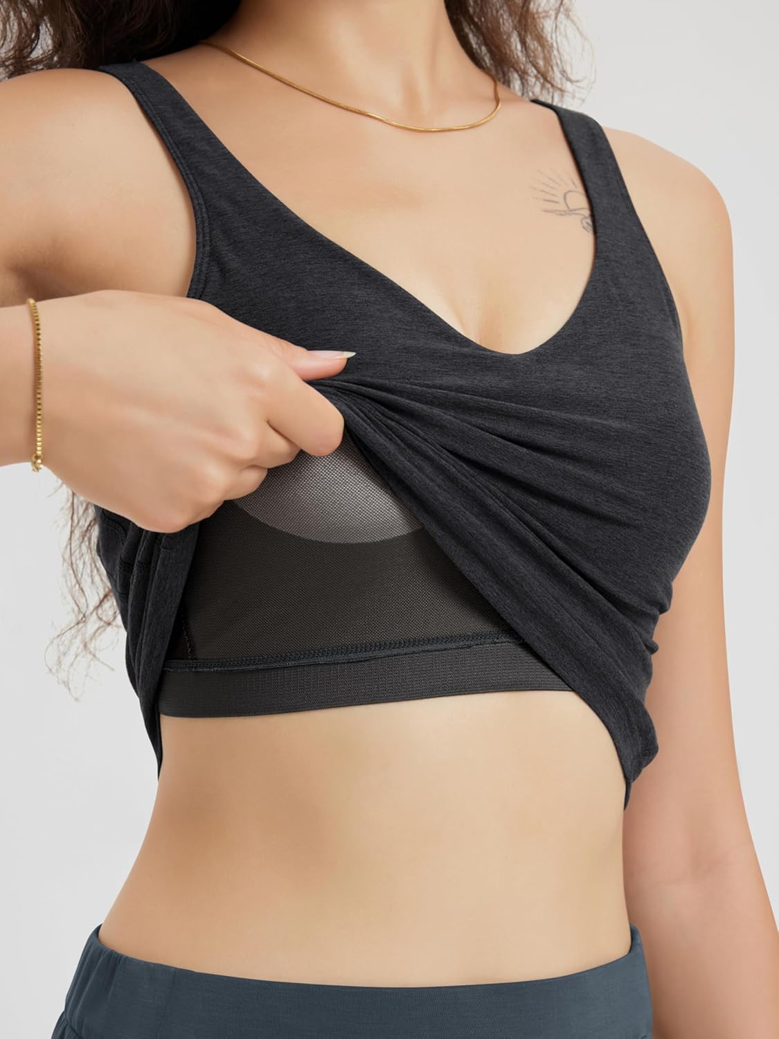 ODODOS Cloud Feeling Tank Bra - Women's U-Back Wirefree Longline Sports Bra with Removable Pads
