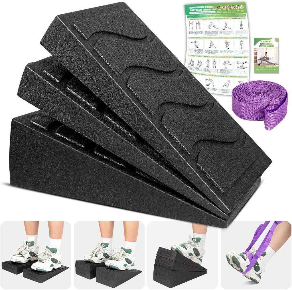 Squat Wedge Block by [Brand Name] - 5 Adjustable Angles for Calf Stretching | 520 LBS Capacity, Includes Strap & Poster