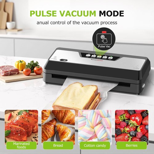 Bonsenkitchen Vacuum Sealer, Multi-Functional Food Sealer with 1 Roll Bag+ 5 Bags, Fast-Compact Design | Bag Storage | Built-in Cutter, External Vacuum System & Accessory Tube, Silver