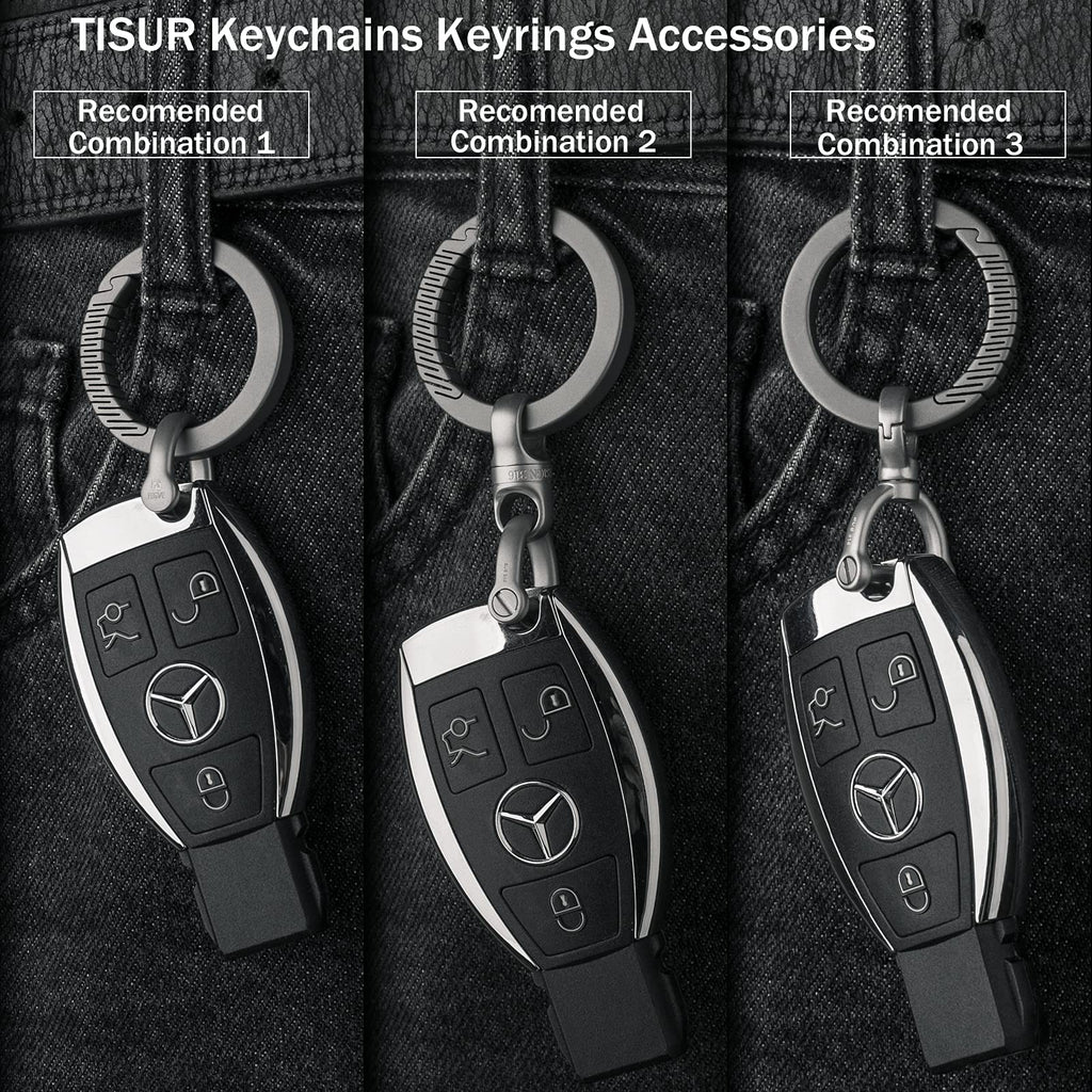 TISUR Titanium Carabiner Keychain Clip,D Key Rings for Keychains,Quick Release Keychain,Key Chain Clip for Men Women (Gray-Round)