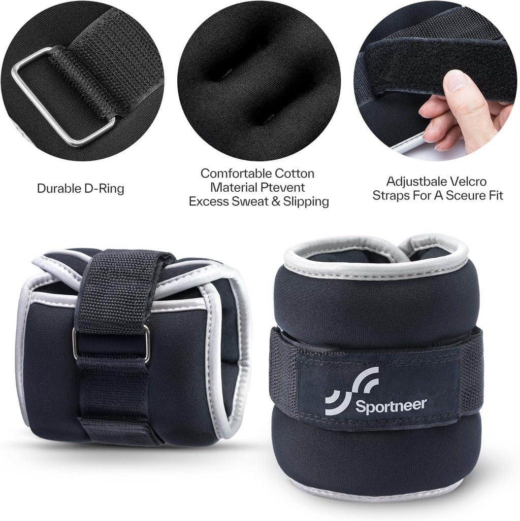Sportneer Ankle Weights - Adjustable 1/2/4/6/10 LBS Set with Reflective Strips for Strength Training & Fitness