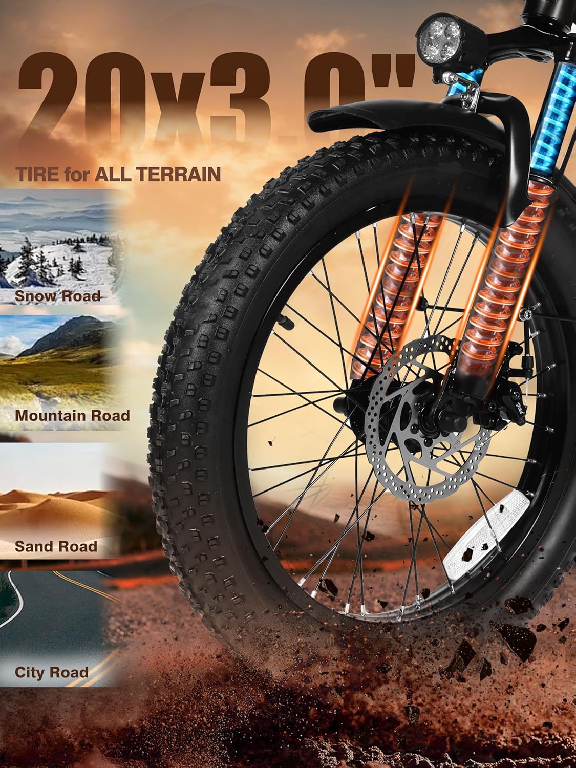 Skiennix 1200W Folding Electric Bike - 28MPH, 55-Mile Range, 10.4Ah Removable Battery, 20"x3" Fat Tires