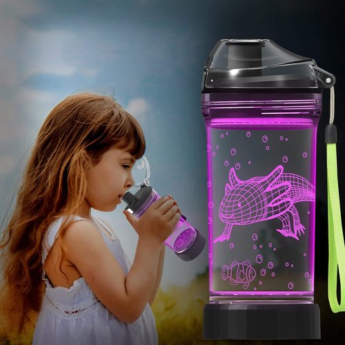 Ammonite Axolotl Water Bottle - 3D Glowing LED Light, 14 OZ Tritan BPA Free | Perfect Travel Cup for Kids