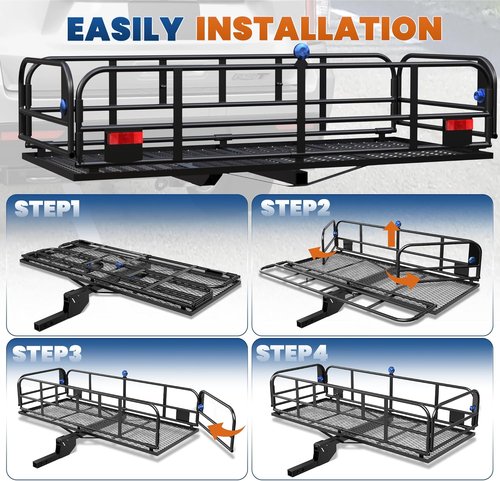 KUIPERAUTO Heavy-Duty Hitch Mount Cargo Carrier - 60" x 24" Luggage Rack for SUVs & Trucks | 500 Lbs Capacity