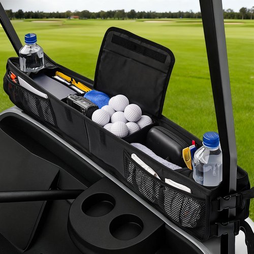 KyuerWK Golf Cart Storage Basket, No-Drilling Golf Cart Front Basket with Cooling Compartment & Adjustable Anti-Slip Buckle Strap, Fits Club Car, EZGO, Drive, Kandi Electric and ICON